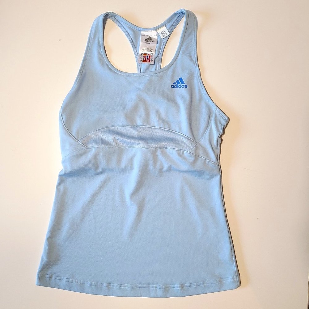 Women's Adidas Climalite Tank Top S/P Light Blue Built-in Bra Activewear